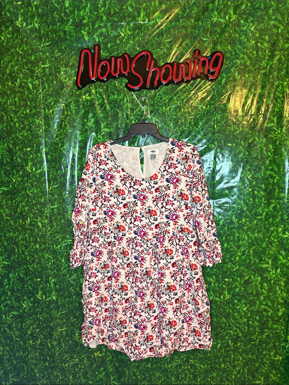 Women’s Babydoll Floral Tiered Dress - White with Pink & Red Flowers
